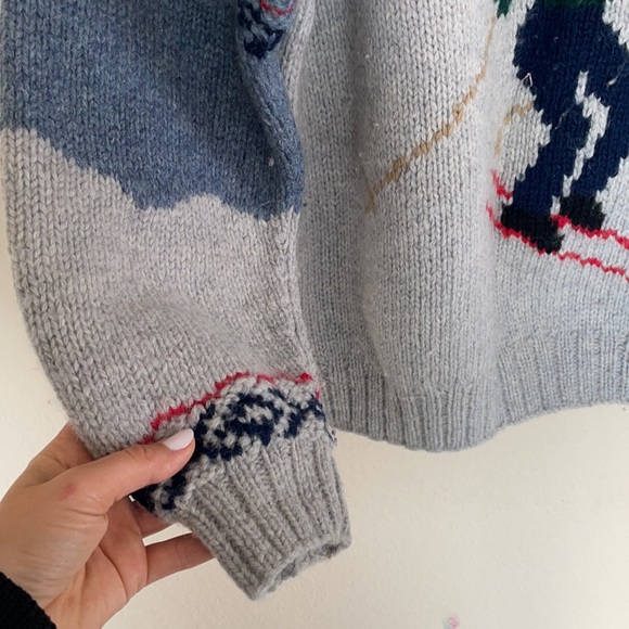 SOLD Vintage 80s 90s Ski Wool Sweater Club Room chunky hand knit large RARE - Picture 4 of 6